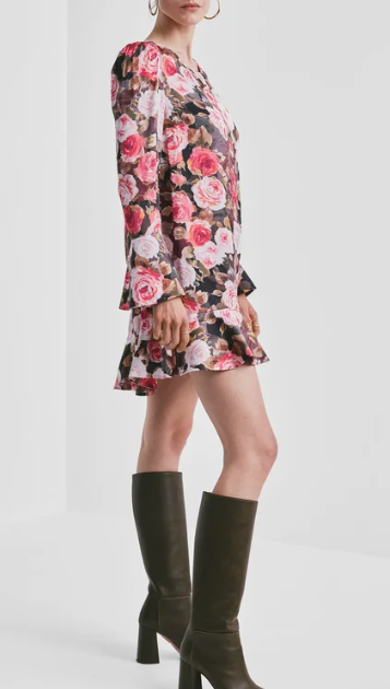 Satin Shift Dress - Midnight Roses