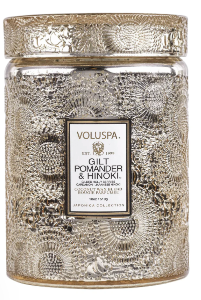 Gilt Pomander & Hinoki - Large Embossed Glass Jar - 100 t - Tilbehør - Helt Dilla AS