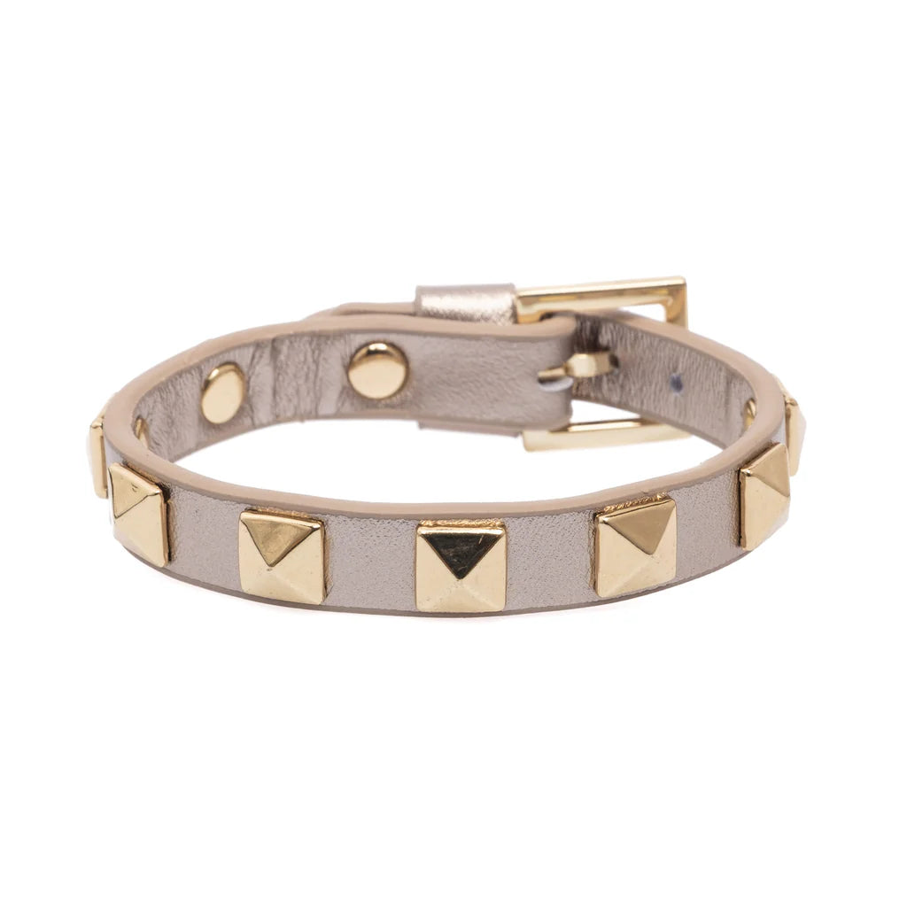 Leather Stud Bracelet - Champange Metallic