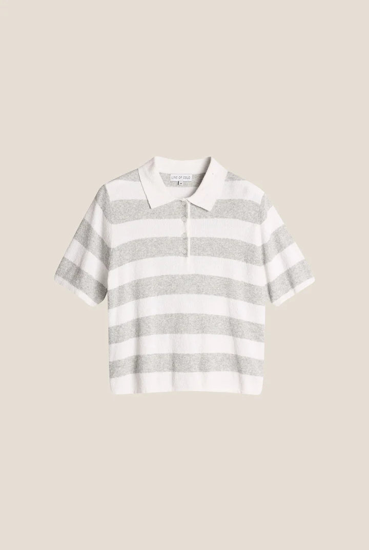 Yasmin Knitted T-shirt Stripe - Grå / krem - Singlet, Topper & T-skjorter - Helt Dilla AS