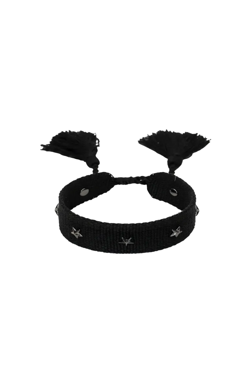 Woven Friendship Bracelet W/Star Studs - Black W/Gun - Tilbehør - Helt Dilla AS