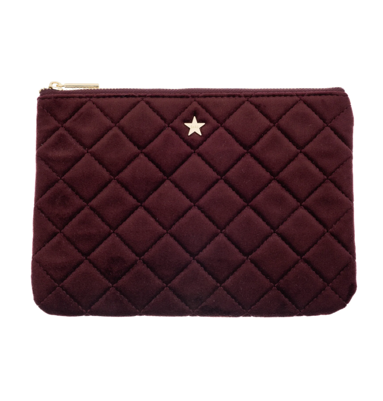 Velvet Quilted Small Pouch - maroon