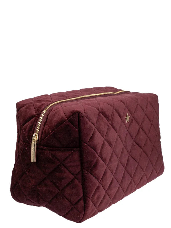 Velvet Square Quilted Make-Up Pouch Large - maroon