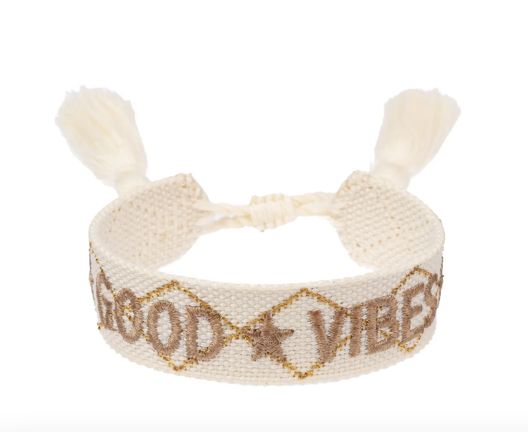Woven Friendship Bracelet - "Good Vibes" Vanilla W/Sand