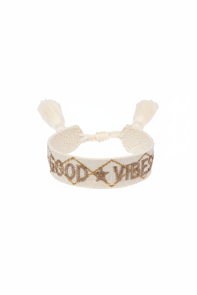Woven Friendship Bracelet - "Good Vibes" Vanilla W/Sand - Tilbehør - Helt Dilla AS