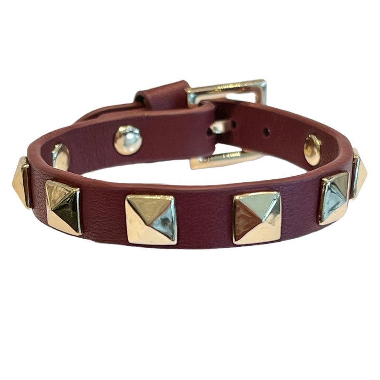 Leather Stud Bracelet - Maroon