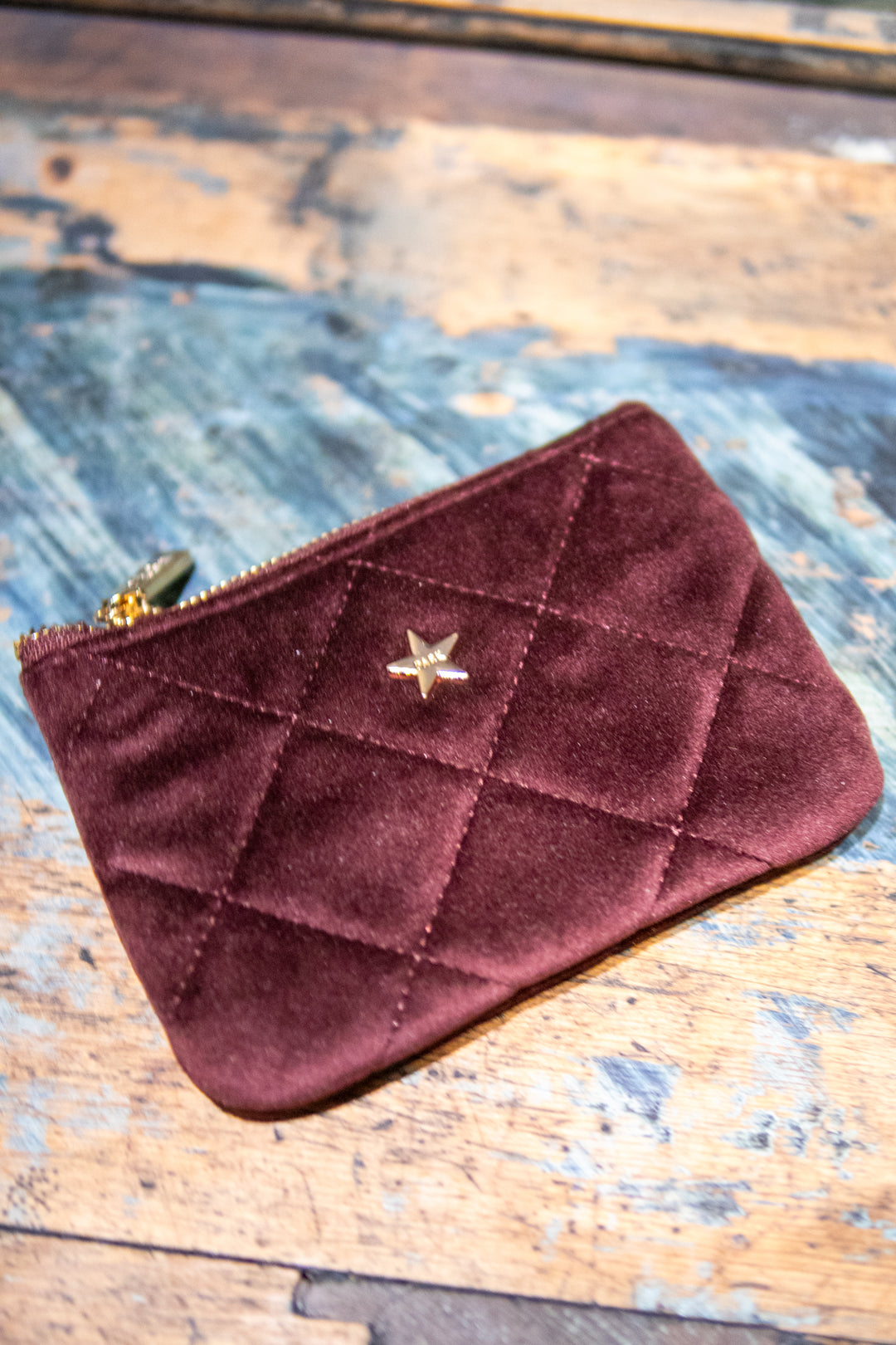 Velvet Quilted Mini Pouch - maroon