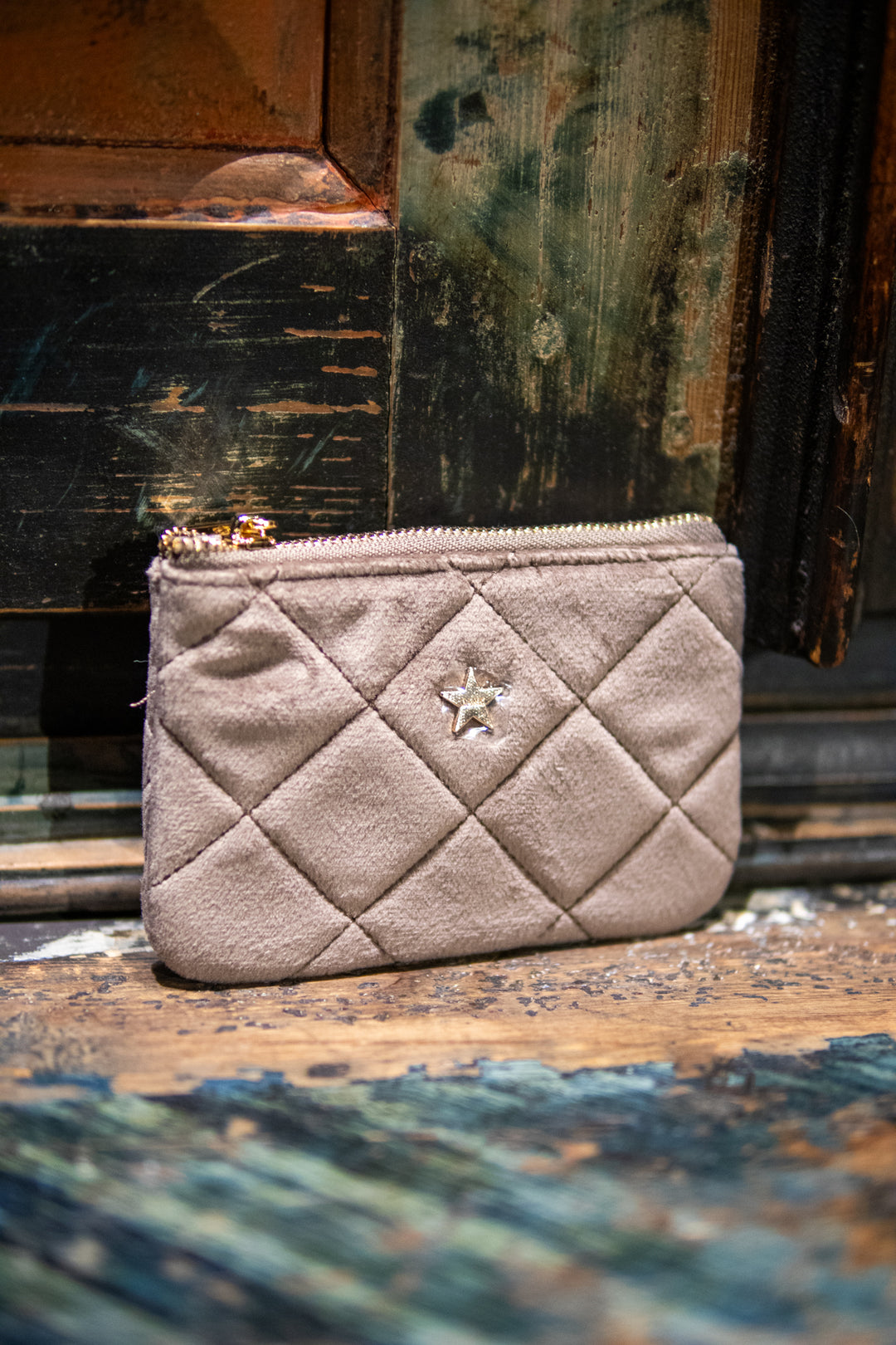 Velvet Quilted Mini Pouch - warm taupe