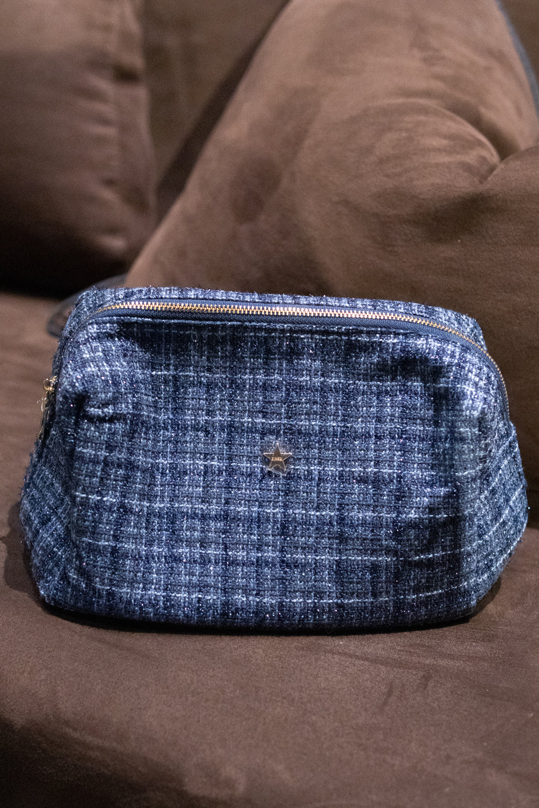Tweed Make-Up Pouch Large - grisalle blue