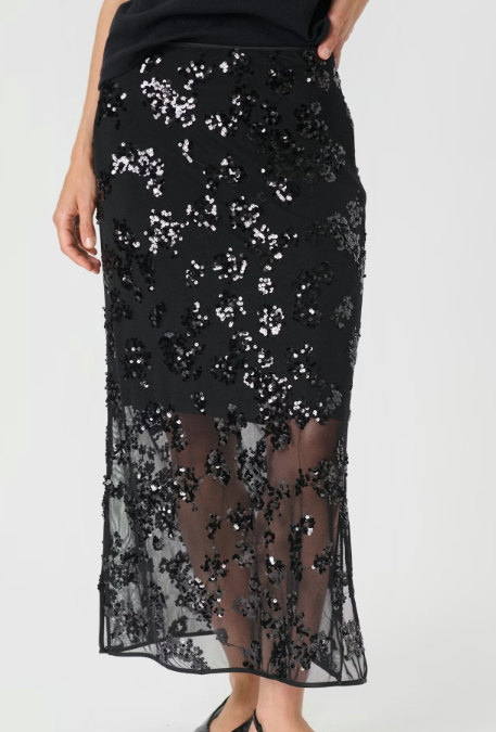 Vivika Sequin Skirt - Black - Skjørt - Helt Dilla AS