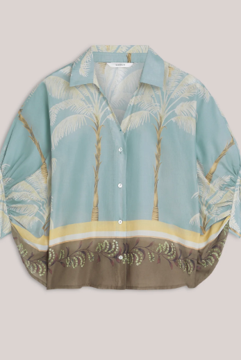 Tansparent Blouse With Beach Print - Glacier Blue - Bluser - Helt Dilla AS