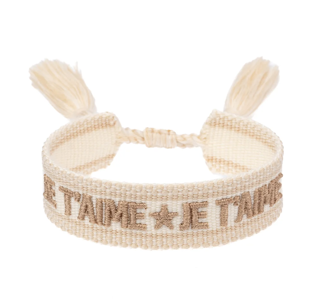 Woven Friendship Bracelet - "Je T'aime" Vanilla W/Sand