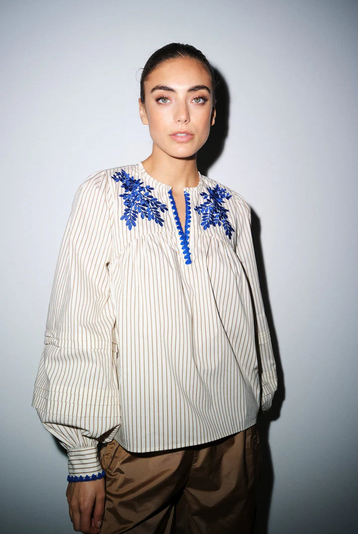 LuisaGO Blouse - Creme Brown Stripe - Bluser - Helt Dilla AS