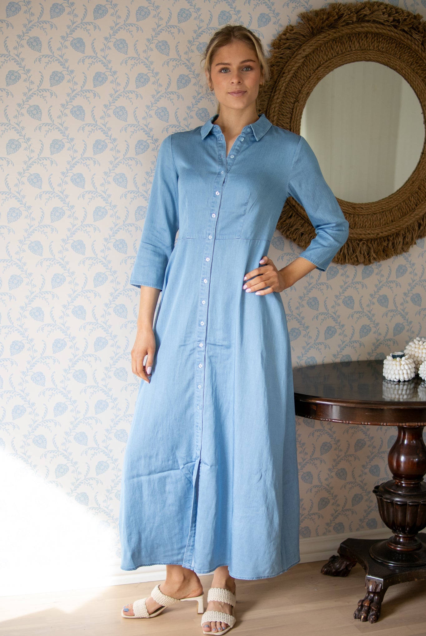 Savanna 3/4 Long Chambray Dress -Skyway - Kjoler - Helt Dilla AS