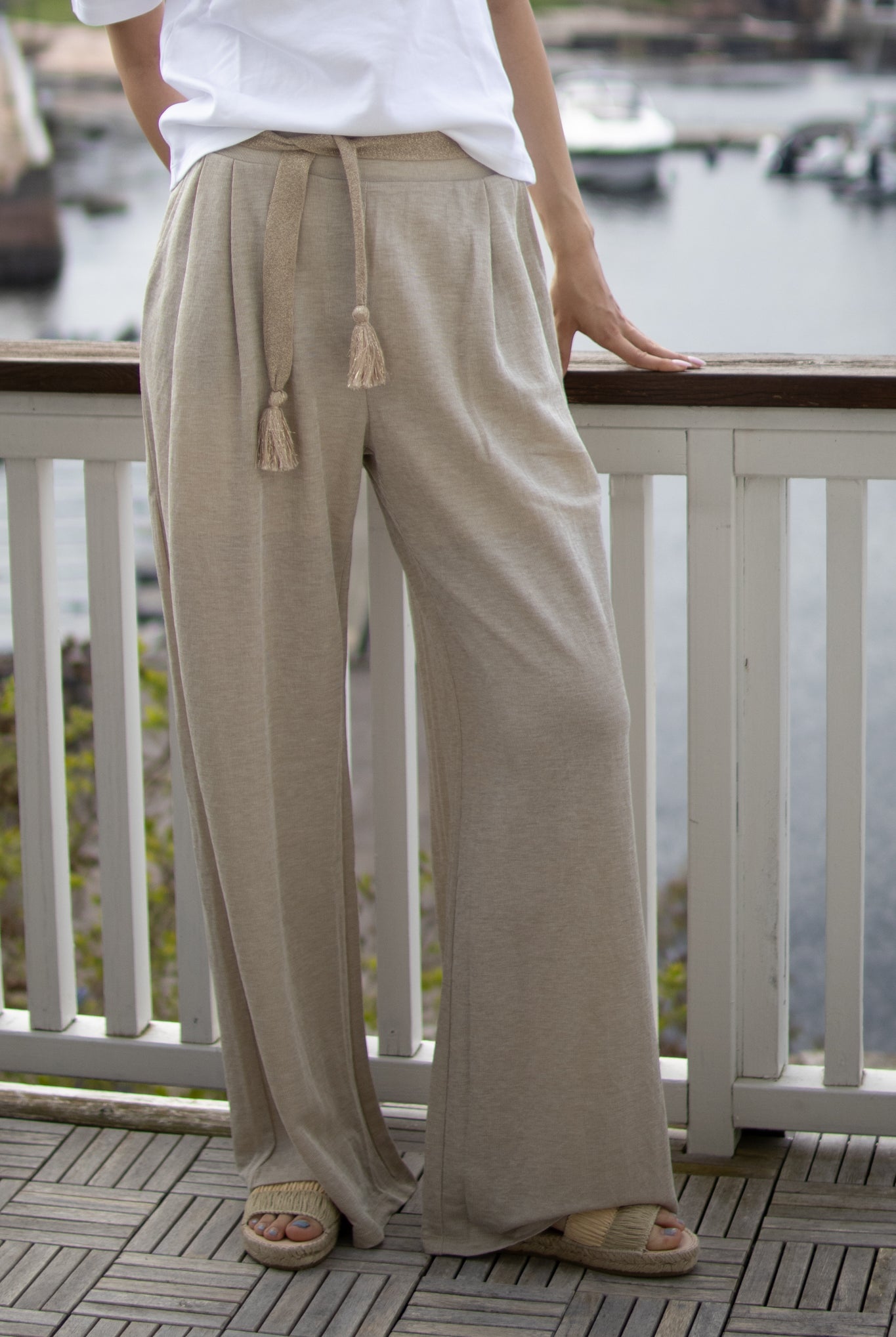 Jersey Trousers In Linen Look - Pebble Beige - Bukser - Helt Dilla AS