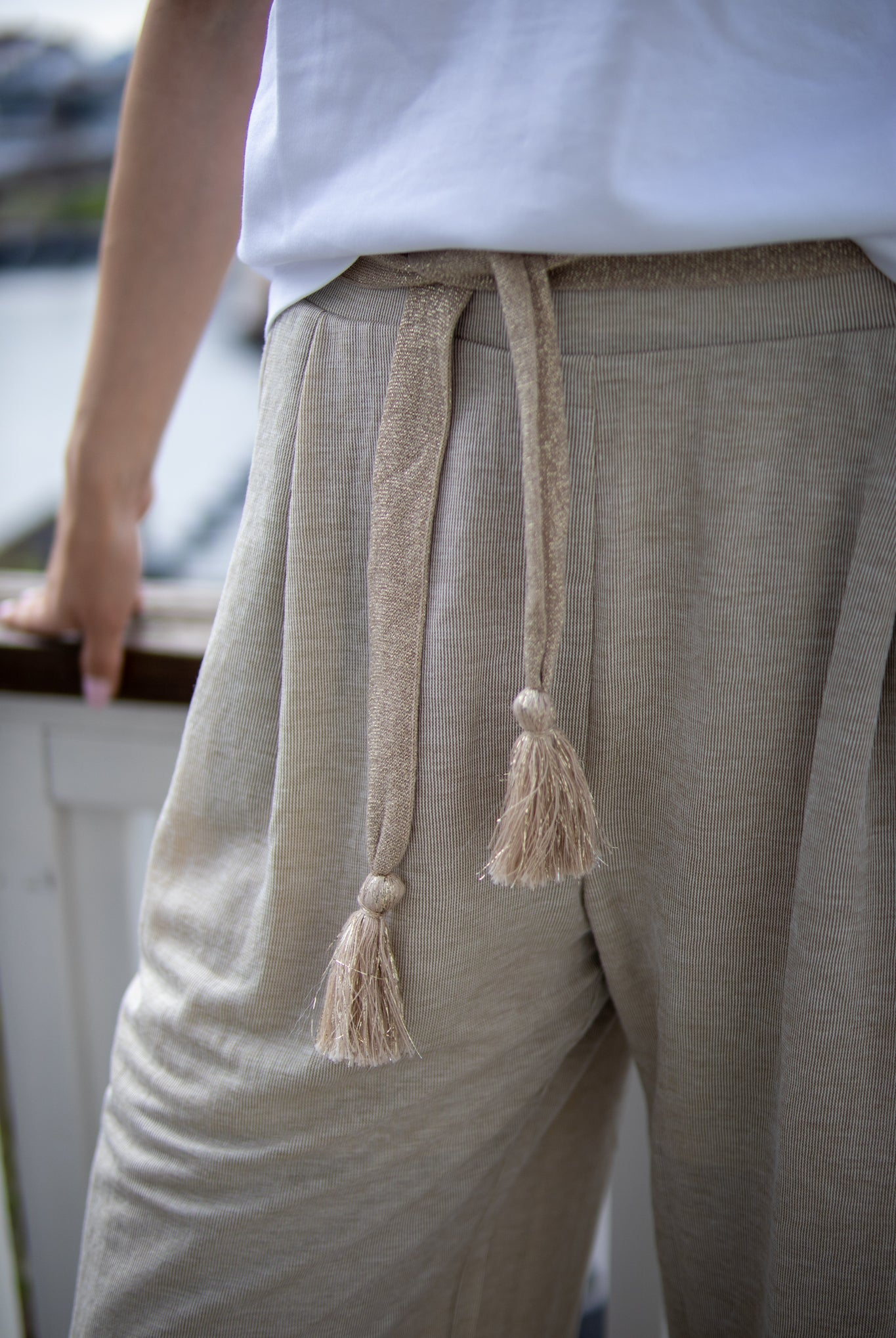 Jersey Trousers In Linen Look - Pebble Beige - Bukser - Helt Dilla AS