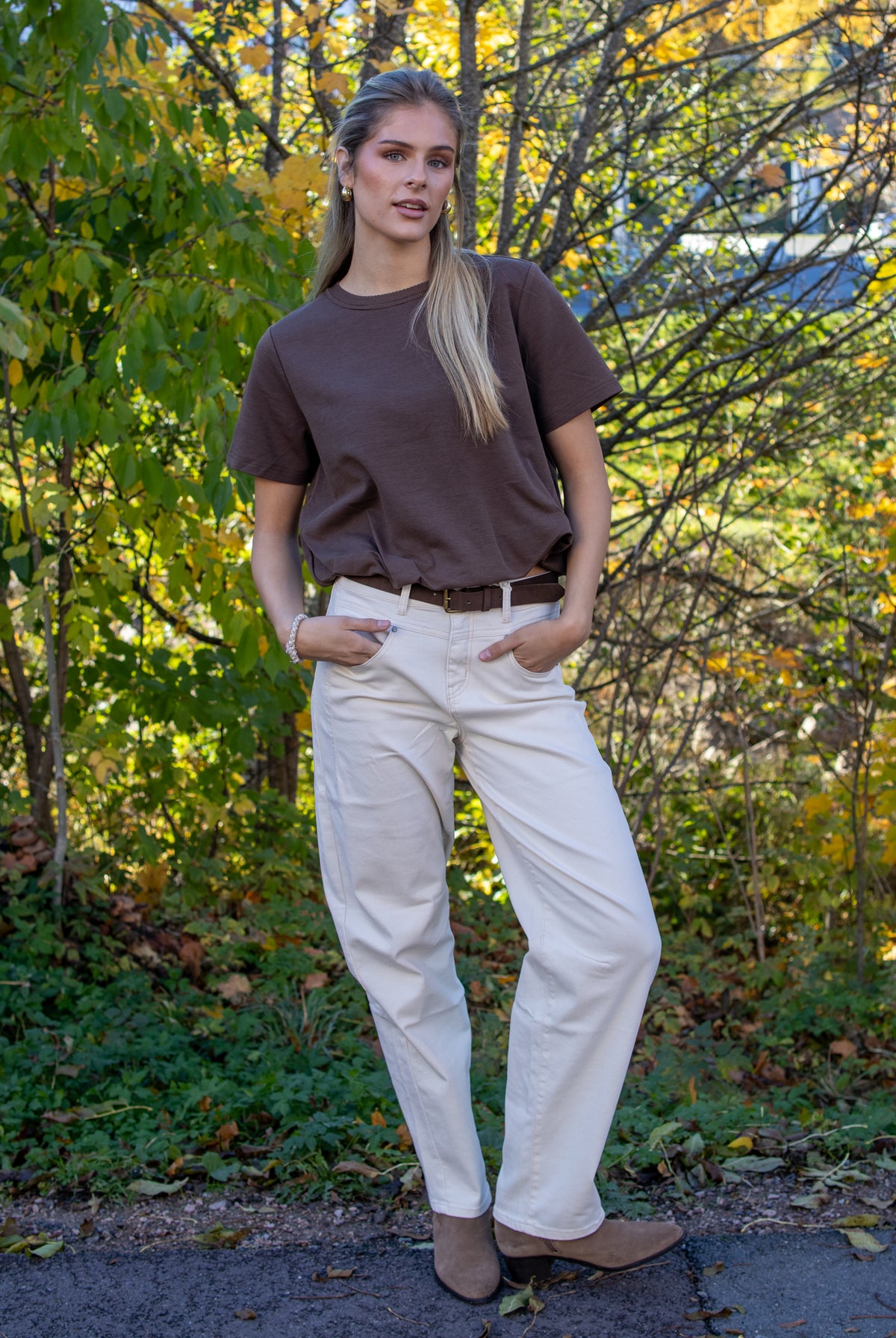 Red Button Korine & Belt Washed Twill bukser i Ecru, heltdilla-3082, med komfortabel passform og avslappet stil.