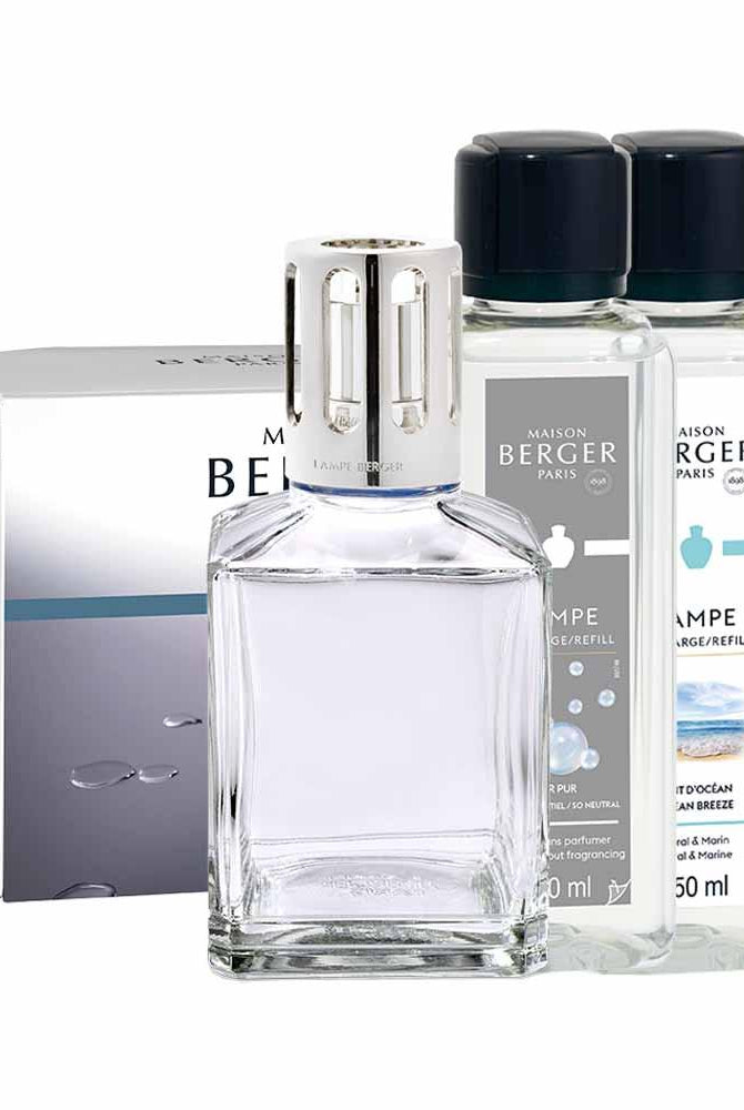 Essential Cube gavesett + 250ml Ocean Breeze og 250ml Neutral Gjennomsiktig - Maison Berger Gavesett - Helt Dilla AS