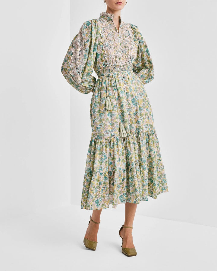 Cotton slub midi dress - Anemone fields
