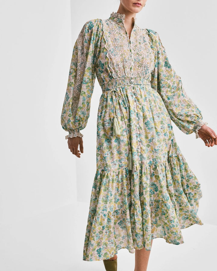 Cotton slub midi dress - Anemone fields