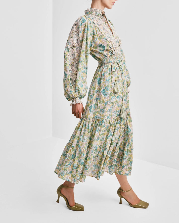 Cotton slub midi dress - Anemone fields