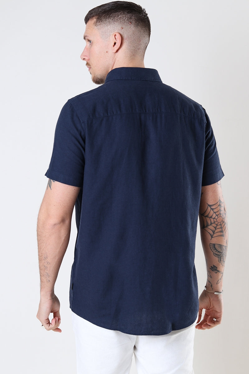 Allan SS Linen Shirt - Navy - Herre - Helt Dilla AS