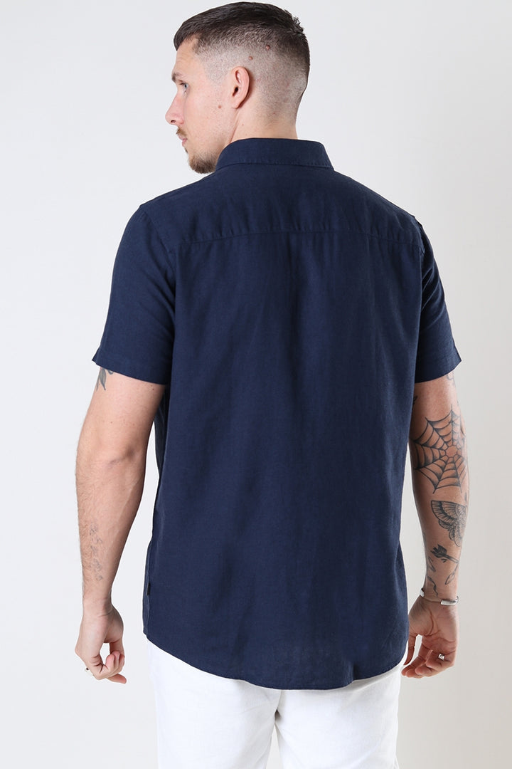 Allan SS Linen Shirt - Navy - Herre - Helt Dilla AS