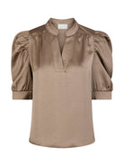 Roella Heavy Sateen Blouse - Dark Taupe - Bluser - Helt Dilla AS