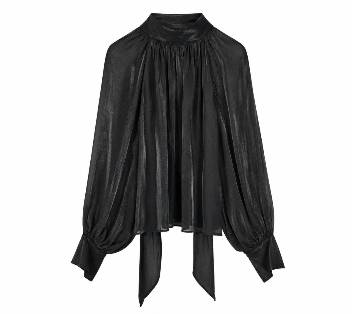 Satin Tie-Neck Blouse - Black - Bluser - Helt Dilla AS
