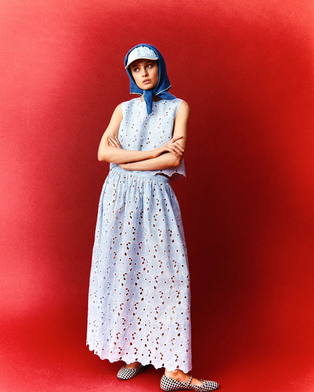 Broderie Anglaise Skirt - Light Blue - Skjørt - Helt Dilla AS