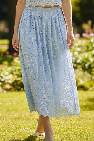 Broderie Anglaise Skirt - Light Blue - Skjørt - Helt Dilla AS