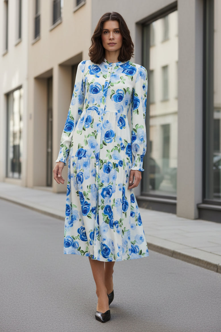 YASAsina Long Sleeve Long Shirt Dress - blue - Kjoler - Helt Dilla AS