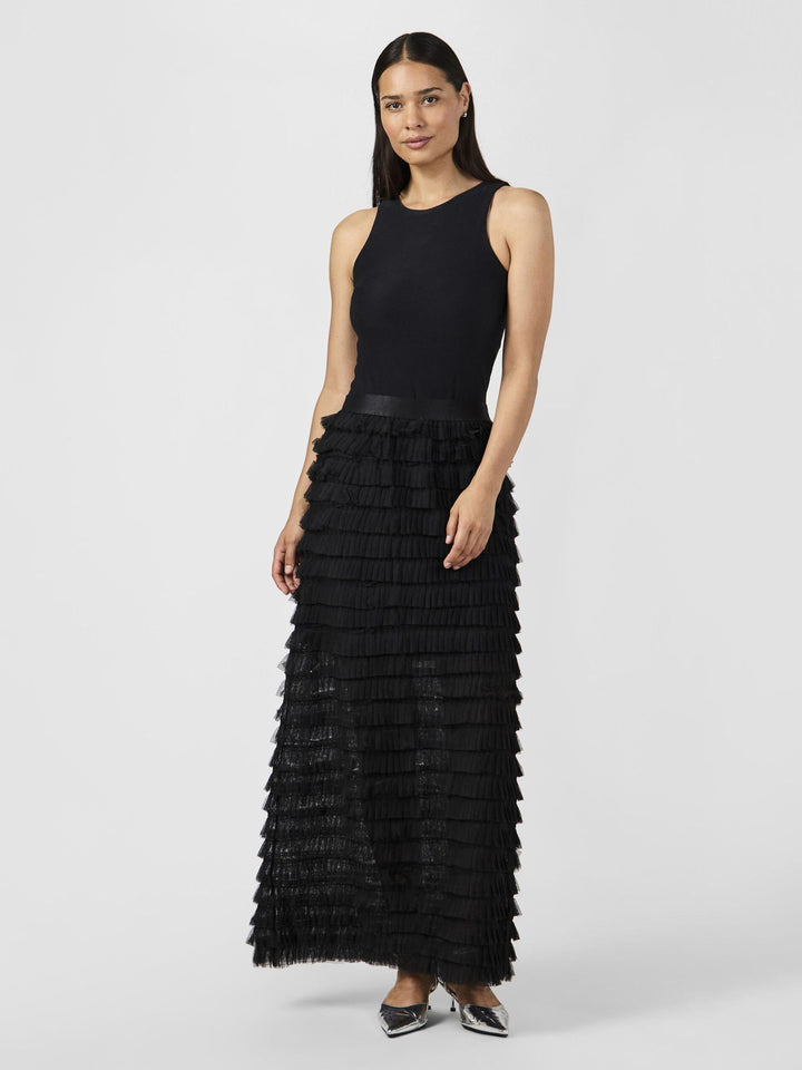 Kira HW tulle long skirt - svart