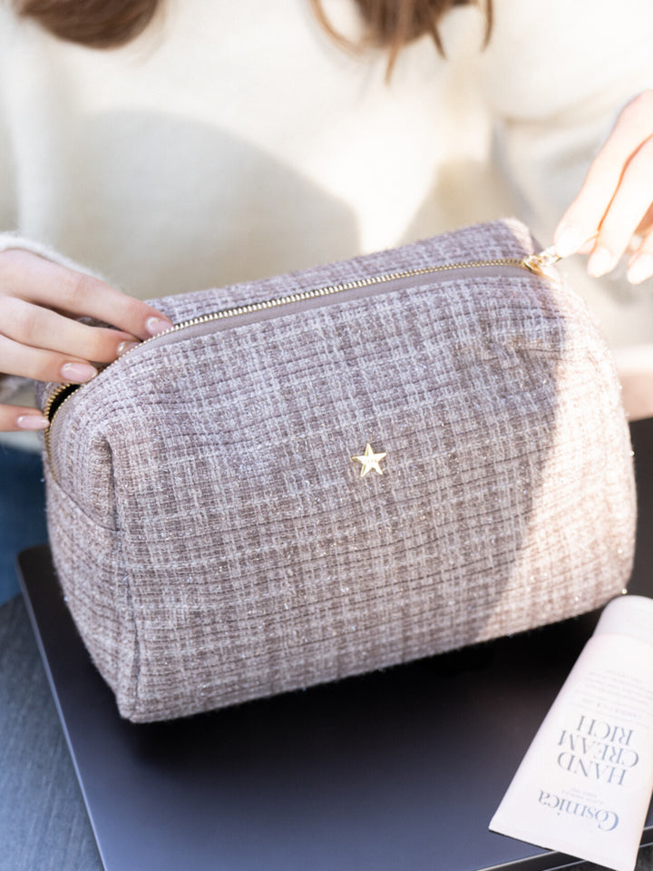 Tweed Make-Up Pouch Large - warm taupe