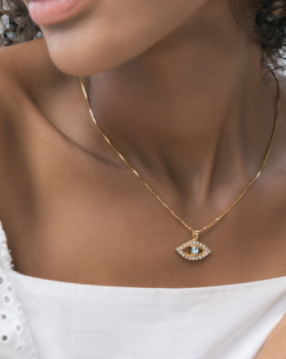 Greek eye necklace gold - crystal & aquamarine - Tilbehør - Helt Dilla AS