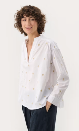 Natale Blouse - hvit med gull brderier