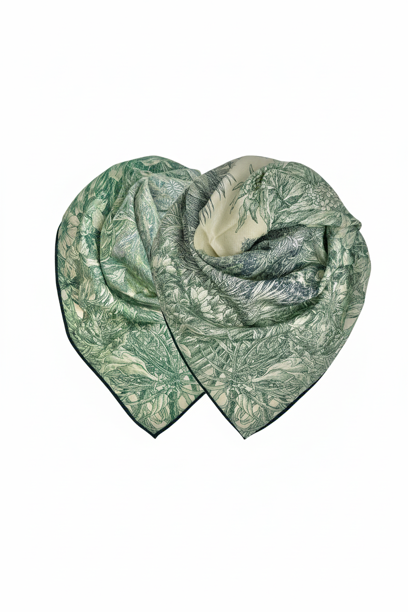 Skjerf i ull/silke med håndsydde kanter - Grønn/mørkblå - Tilbehør - Helt Dilla AS