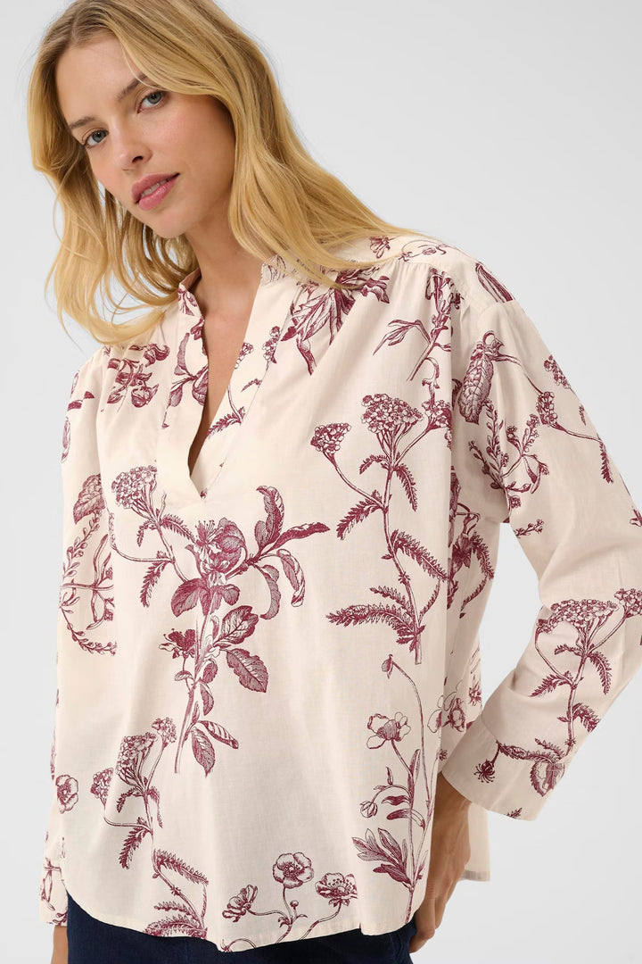 Sille Bluse - Tawny port botanical Prin