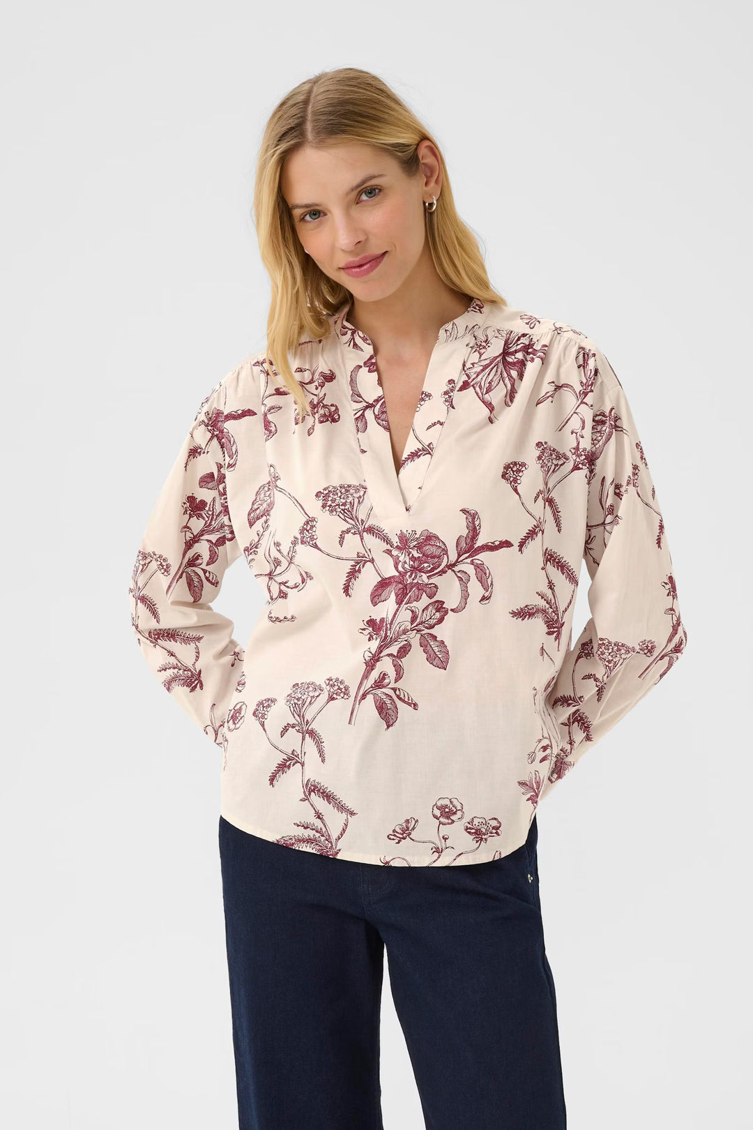 Sille Bluse - Tawny port botanical Prin
