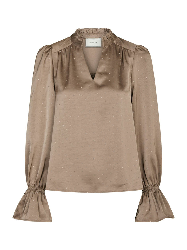 Amara Heavy Sateen Bedaz Blouse - dark taupe - Bluser - Helt Dilla AS