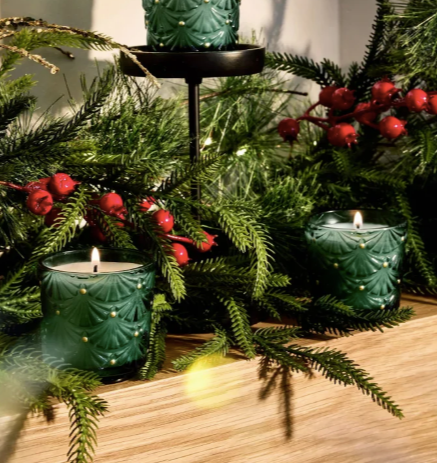 Noble Fir Garland pedestal candle trio