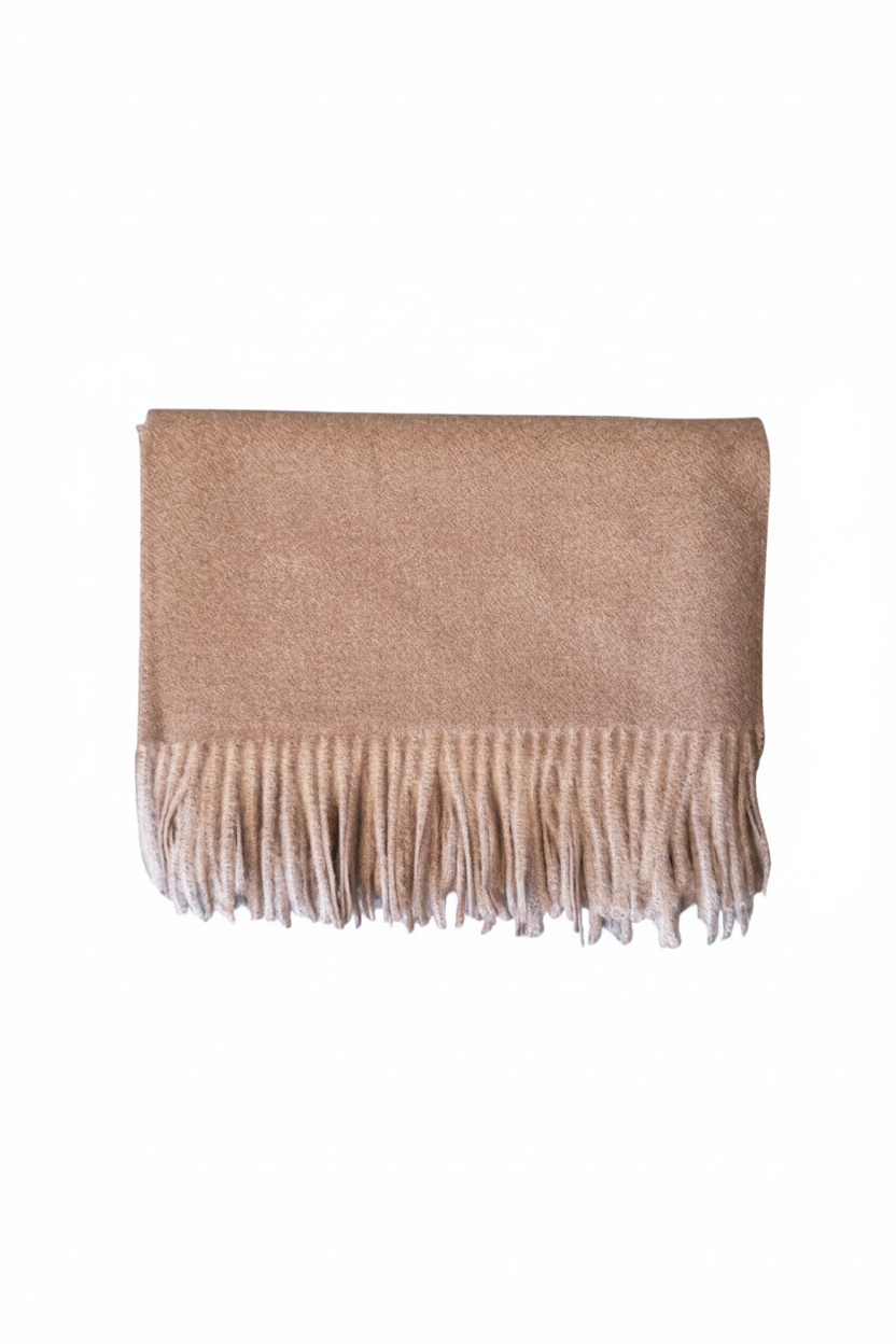 ull/cashmere skjerf med frynser - nutmeg - Tilbehør - Helt Dilla AS