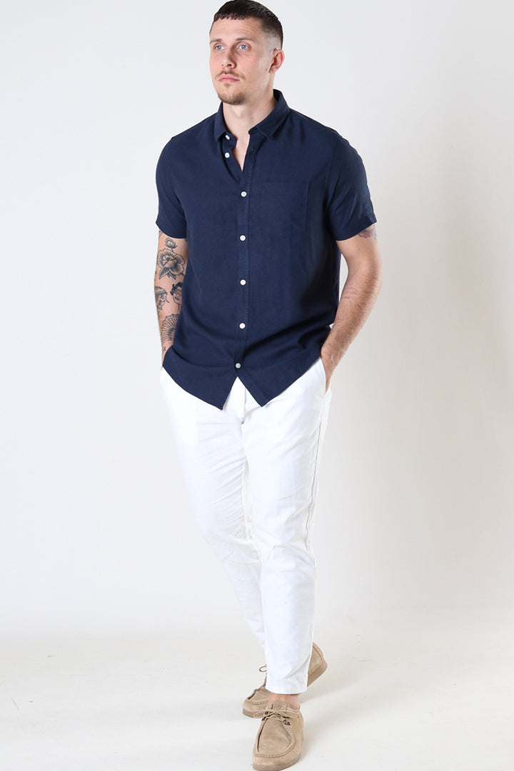 Allan SS Linen Shirt - Navy - Herre - Helt Dilla AS