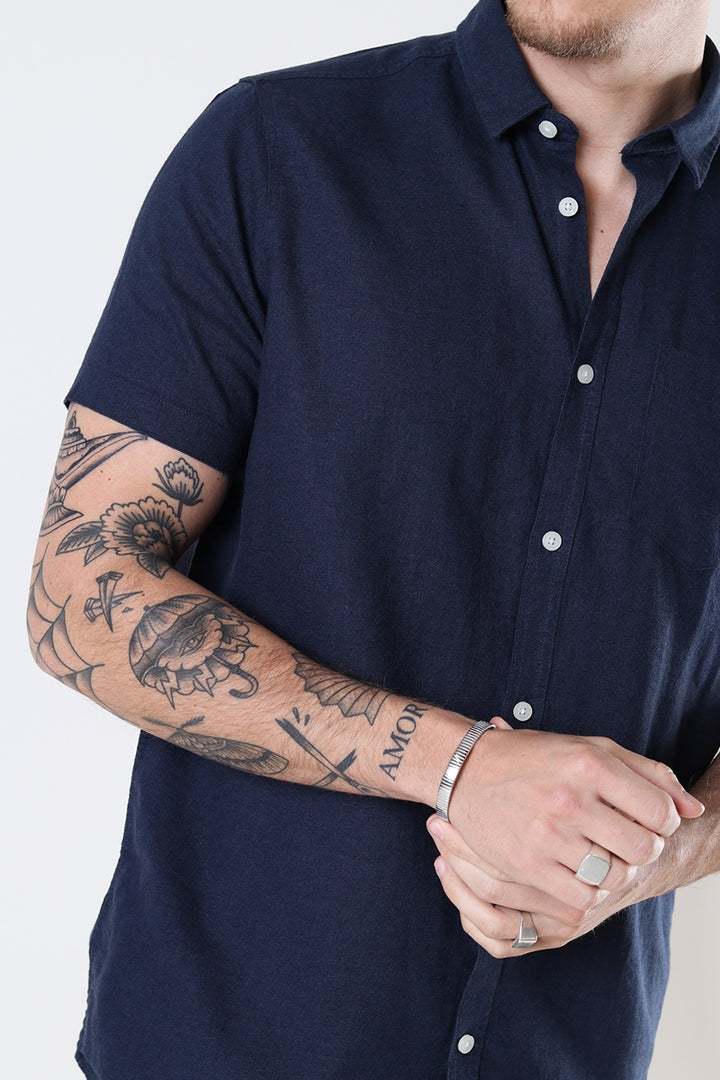 Allan SS Linen Shirt - Navy - Herre - Helt Dilla AS