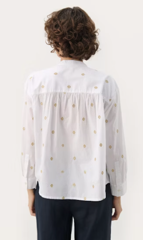 Natale Blouse - hvit med gull brderier