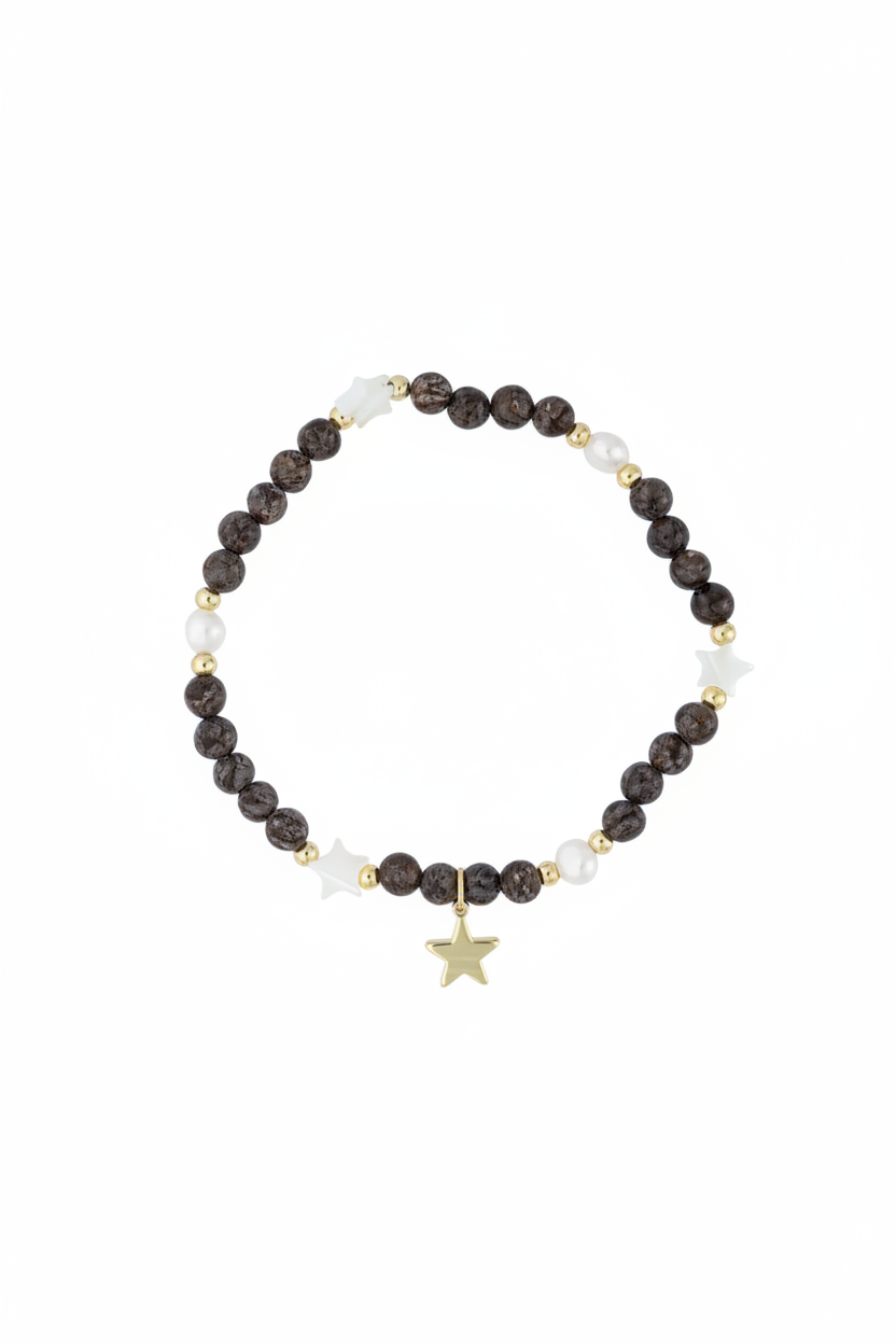 Stone Bead Bracelet W/Mop Star & Pearls - Chocolate Brown - Tilbehør - Helt Dilla AS
