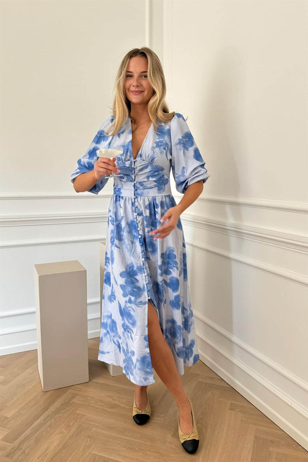 Adelic Long Dress Abstract Blue Flower Print