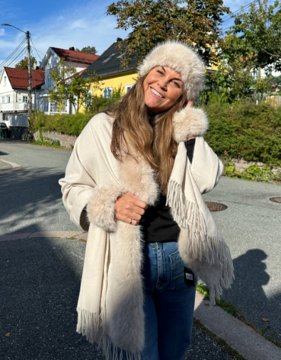 Skjerf ull/cashmere med fuskepels - Lys Beige