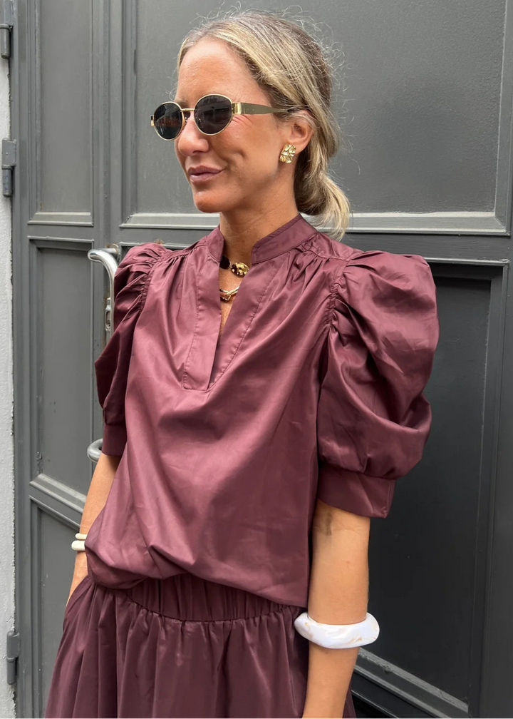 Roella Poplin Blouse - Burgundy