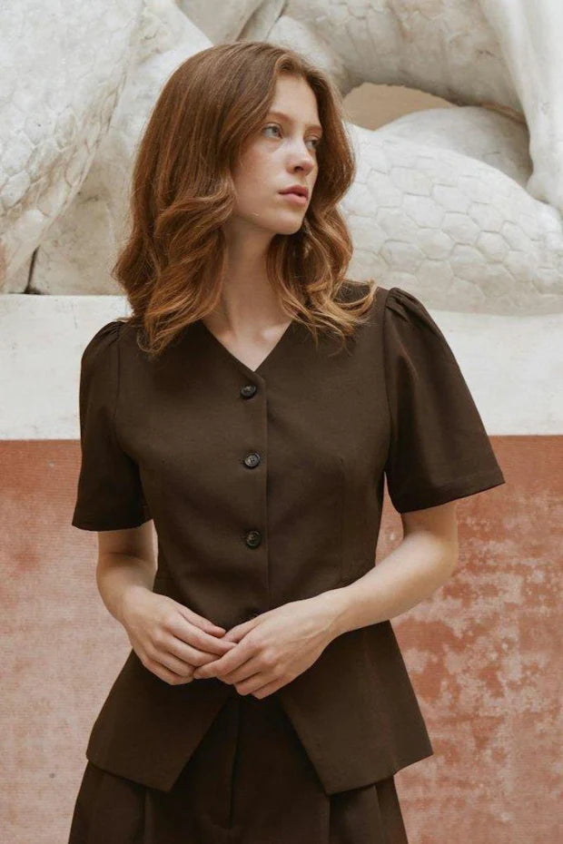Jules Structure Blouse - Dark brown